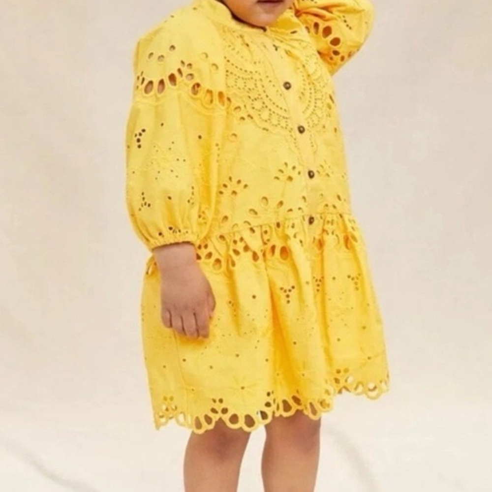 Yellow Eyelet Kids Casual Dress